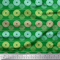 Soimoi Green Rayon tkanina Stripe i mandala Ispis tkanina sa dvorištem širom