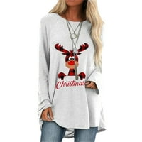 Yskkt Ženska silaska košulja za ispis plus veličina božićna majica s dugim rukavima