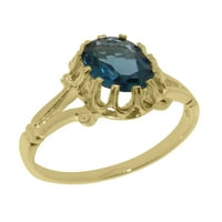 Britanci izrađeni tradicionalni čvrsti čvrsti 14K žuti zlatni prsten s prirodnim London Blue Topaz ženski