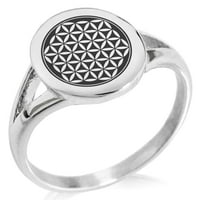 Cvijet života od nehrđajućeg čelika minimalistički ovalni vrhunski polirani izjava prsten