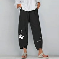 Ženske hlače visoke struke pantalone Hlače Srednji struk vez ljetne pamučne labave duge ravno hlače