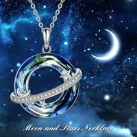 Ogrlica sa Saturn planetom za žene Sterling srebrna sa Crystal Saturn Planet Universe Space Space Božićni