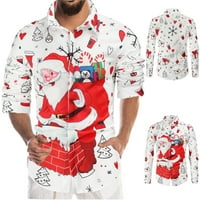 Yievit muške haljine Nove božićne majice 3D digitalni ispis rever gumb dugih rukava