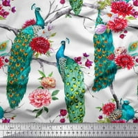 Soimoi Poly Georgette tkanina cvjetna i paun ptica otisnuta tkaninu širine