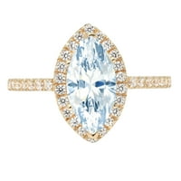 2.38ct Marquise Cut Prirodni švicarski plavi topaz 14k žuti zlatni godišnjica Angažovanje halo prstena