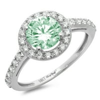 1.86ct okrugli sjaj - halo - simulirani zeleni dijamant - 14k bijelo zlato - zaručnički prsten