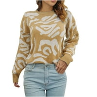 Ženski pad džempera slatki džemper s dugim rukavima okrugli izrez ruširani pulover bluza vrhovi kaki