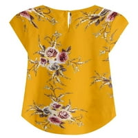 Eleluny Women s kratkim rukavima cvjetna majica na vrhu ljetna casual bluza plus veličina žuta 2xl