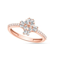 Sunburst Dijamantni ženke Vjenčani prsten - Carat Round i Baguette Diamond klaster Obećaj prsten u 14K