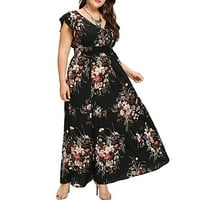 Ženske haljine bez rukava za sunčanje Dužina ležerne ljetne cvjetne V-izrez haljina crna l