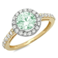CT sjajan okrugli rez simulirani zeleni dijamant 14k bijeli žuto zlato halo pasijans sa Accenting prstenom