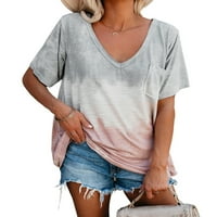 Eleluny Plus size Žene V izrez Baggy majica kratki rukav na vrhu Casual Bluze Siva 4xL