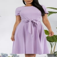 Lavender Plus size Ženski ljetni kratki rukav okrugli vrat nazad patentni zatvarač, Dnevne haljine,