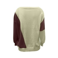 Džemper za čišćenje za žene s naramenim prugastom blokom s dugim rukavima Crewneck labavi pleteni pulover
