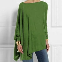 Ženski vrhovi brodskih vrata labava bluza Solidne boje Žene Ljetne majice s dugim rukavima Green 2xl