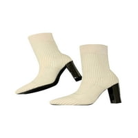 Ymiytan Dame Casual Block Heel Boot Office Comfort High potpetice Elastične čarape čizme Beige 8.5