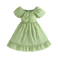 Uuszgmr djevojke slatke haljine mališani ljetni kratki rukav čvrsta boja princeza suknja zelena suknja
