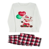 Wassery Božićna porodica Pajamas Podudarni set Elk Print dugih rukava i pletene hlače za spavanje