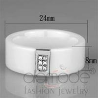 Široka dizajn Bijeli keramički modni prsten sa umetkom od nehrđajućeg kristala, veličine 8