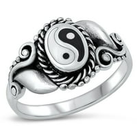 Tvoja boja Bali Yin Yin Vintage Veleprodajni prsten. Sterling Silver Band nakit ženske veličine 5