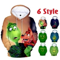 Grinch Novelty Božićni duks duks pulover džemper 3D crtani cosplay odjeća kostim duksevi unisex