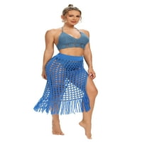 Žene Crochet Cover Up suknje Sheer šuplje od plaže Klint suknje Split Tassels Beachwear