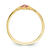 Čvrsti 14K žuti zlatni simulirani ružičasti turmalin srčani prsten