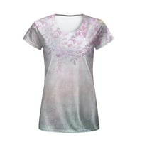 Ženska ljetna majica casual okrugla vrhova vrata modna tiskana labava bluza s kratkim rukavima xl