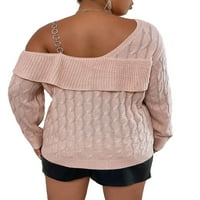 Ležerni obični asimetrični puloveri za vrat dugih rukava Dusty ružičasti Plus Dukseri veličine
