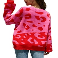 Ženske zimske tople pletene džempere Ugodan salon Jumper vrhovi Leopard Ispis Loose Chic Pulover ROSE
