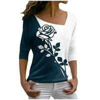 Borni ženski vrhovi, modne ženske ležerne tiskanje V-izrez dugih rukava labav cvijeće majica bluza za