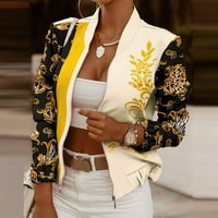 Ecqkame Womens Retro cvjetni print blazer jakna Poslovni paket dugih rukava Zip up Coat kaput gornja