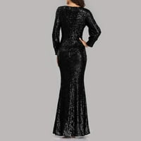 Plus veličina haljina za žene s dugim rukavima seksi V-izrez navečernu haljinu sirena crna