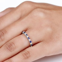 Blue Sapphire Polu vječni prsten sa moissine za žene, srebrna srebra, US 4.50
