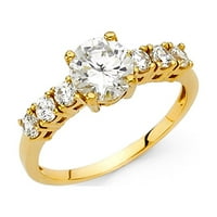 Dragulji LU 14K Žuto zlato okrugla kubična cirkonija CZ zaručničke prstene veličine 7