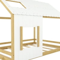 Kuća platforma krevet s krovom i prozorom, dječje dječje kućište drveta krevet, niski pod, s prizemnom