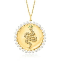 Ross-Simons Tsavote-naglašena zmija i kultivirani biserni ogrlica za halo privjesak u 18kt zlato preko