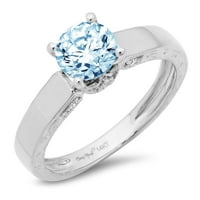 1.06ct okrugli rez plavi simulirani dijamant 18k Bijelo zlato Graviranje Izjava bridalne godišnjice