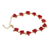 Mortilo Rose Gold COLL Link lančana narukvica s crvenim emajlom nakita za ružu