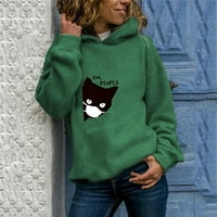 Tenjio Womens Jesen Cleance Cat Duge rukave dukserice Duks s kapuljačom pulover