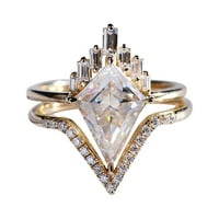 Nakit Moda Jednostavni dijamantni cirkon u obliku dijamanta Dvodijelni prsten, u obliku dijamantskog