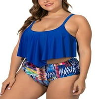 Ženska kupaći kostim plus 2 kupaći kostim cvjetni ispisani ruff visoki vrhovi + kratki morska kupaonica