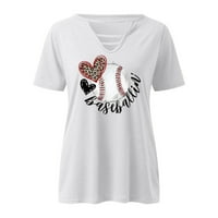 FSQJGQ T majice za žene Trendi vrhovi za žene Štampanje T košulje V izrez Ljetni kratki rukav Tees White