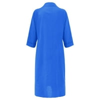 Haljina za žensku košulju Qazqa V izrez dugih rukava Ležerne prilike sa džepovima Prednji gumb Plavi