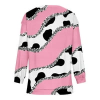 Ženska okrugla vrat tiskana udobna labava majica dugih rukava Bluza Ležerne prilike Pink, XXL