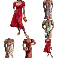 Žene Ljeto trg ovratnik kratkih rukava boemska cvjetna print plaža Maxi haljina