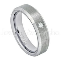 Dame začuvane tungsten prsten - 0,07ct Solitaire Diamond Ring - Personalizirani volfram Vjenčani prsten