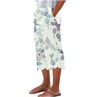 Binmer Womens Capris Plus veličina sa džepovima Žene Ljetni modni Ležerni džep za ispis Obrezane hlače