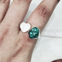 Tibetanski tirkizni prsten, grubi tirkizni prsten, decembar, prsten za podešavanje srca, sterling srebro,