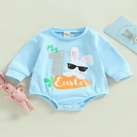 JXZOM novorođene dječje dječake Dječak Moj prvi Uskršnji outfit Bunny Lettery Romper dugih rukava Crewneck